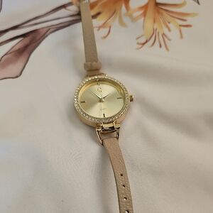Charming Charlie Gold Watch with Beige Strap Needs Battery